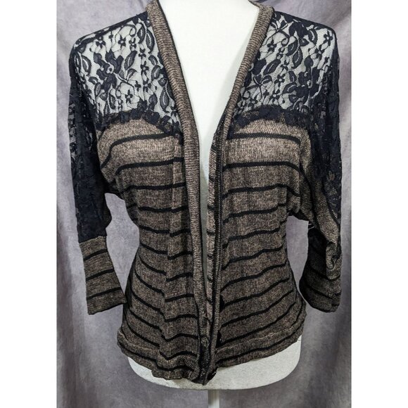 Retro Preppy Black And Brown Lace Cardigan by American Rag - Picture 6 of 10